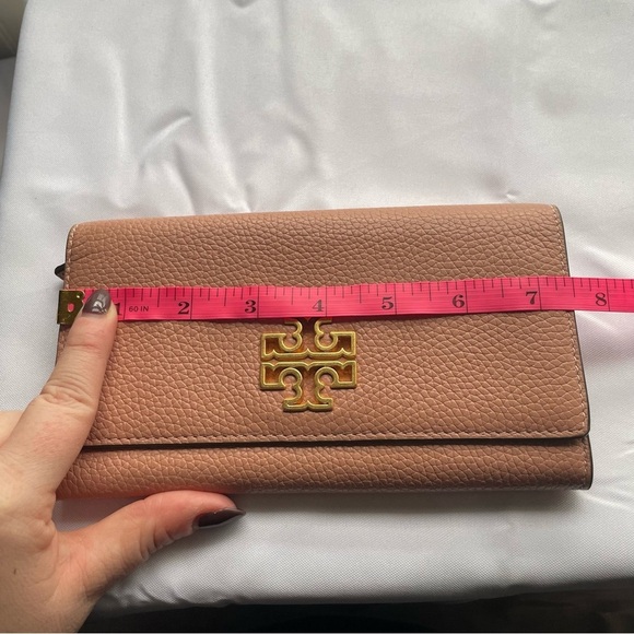 Tory Burch Britten Smartphone Wallet Pink Pebbled Leather Gold Hardware - Picture 10 of 11